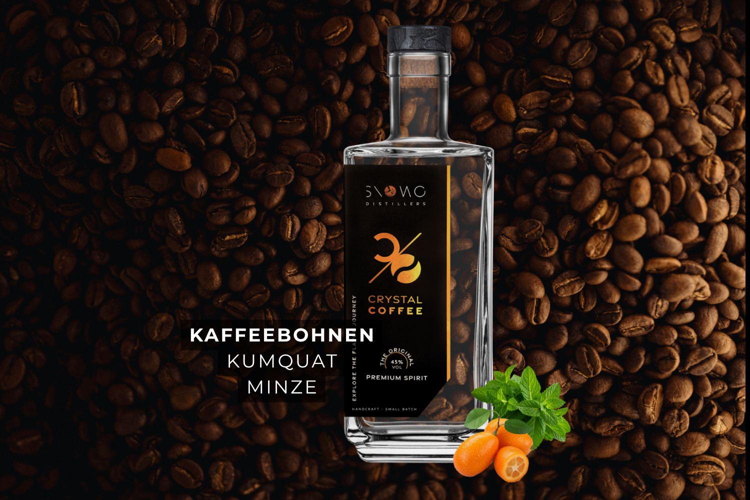SNOWO Crystal Coffee Kaffeegeist mit Kaffeebohnen, Kumquat und Minze – hochwertige Zutaten für ein klares Aroma